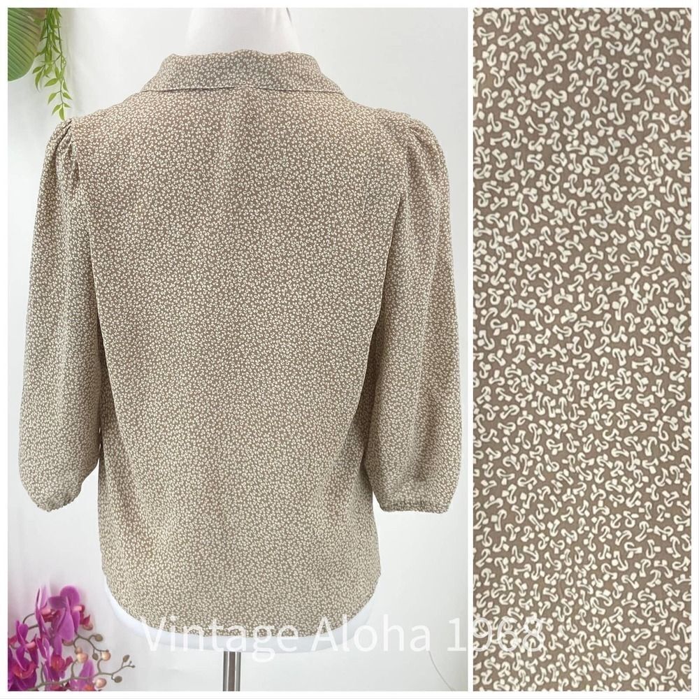 Vintage Liberty House Blouse 1980's Tan & White Floral